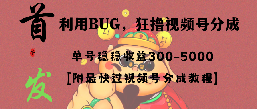 （8549期）全网独家首发，视频号BUG，超短期项目，单号每日净收益300-5000！