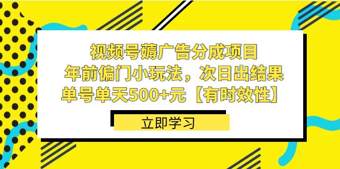 （8527期）视频号薅广告分成项目，年前偏门小玩法，次日出结果，单号单天500+元