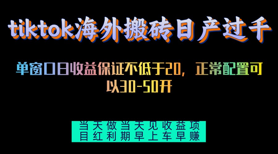 （13079期）tiktok海外搬砖项目单机日产过千当天做当天见收益