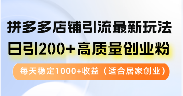 （12893期）拼多多店铺引流最新玩法，日引200+高质量创业粉，每天稳定1000+收益（...